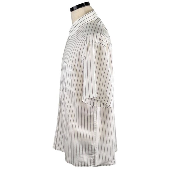 Vintage 80's Towncraft 17 1/2 White Button-Up Short Sleeve Shirt Striped XL - Picture 2 of 8